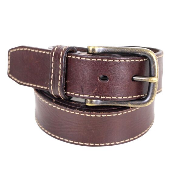 Roundtree & Yorke BROWN REAL LEATHER 1 3/8"Wd STITCH CASUAL DRESS BELT 42 (69M - Picture 2 of 13